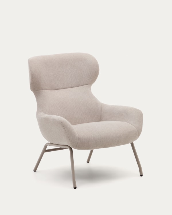 Belina chenille armchair in beige and steel with white finish FSC 100%