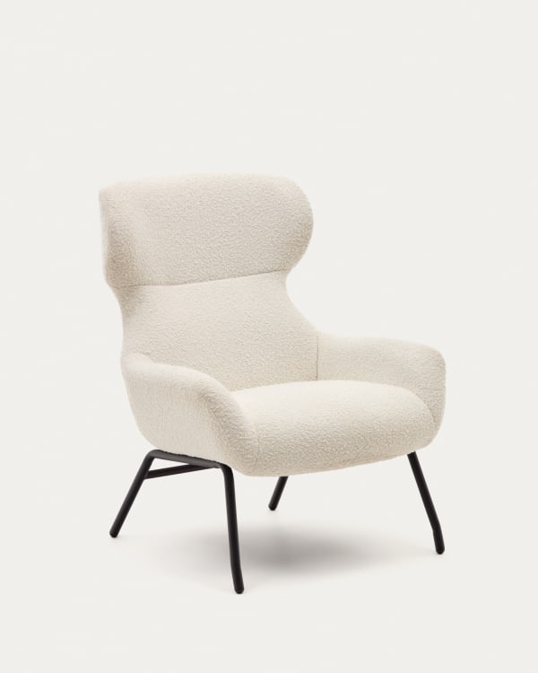 Belina armchair in white bouclé and steel with black finish FSC 100%