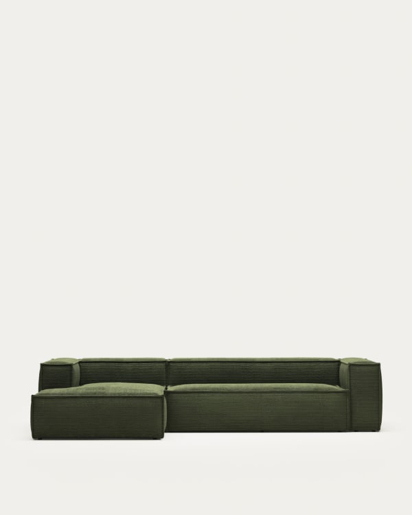 Blok 4-seater left chaise longue sofa in green thick corduroy 330cm FSC Mix Credit