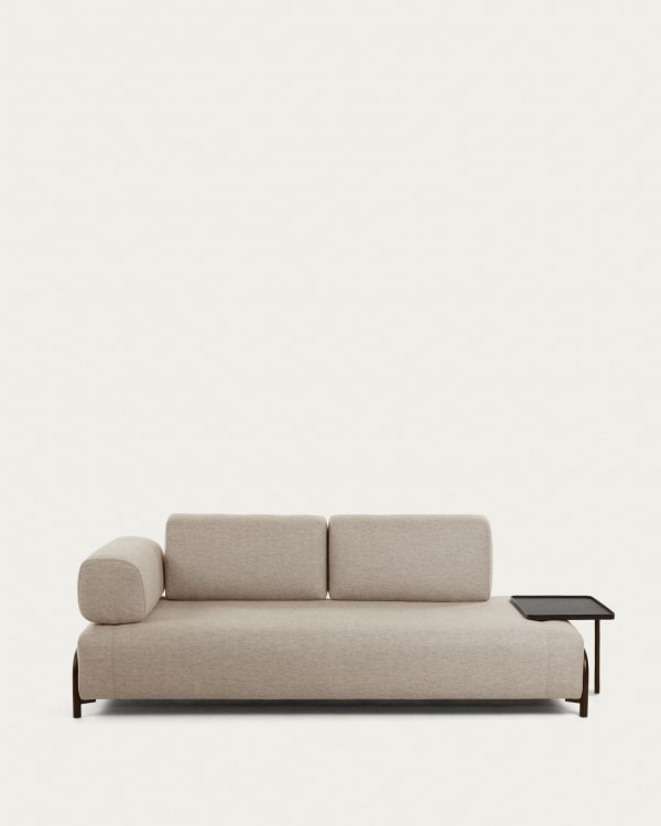 Compo 3 seater sofa with large tray in Beige-Grey, 252 cm