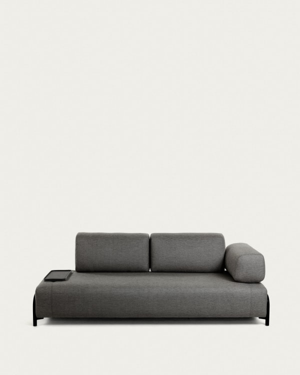 Compo 3 seater sofa with small tray in dark grey, 232 cm