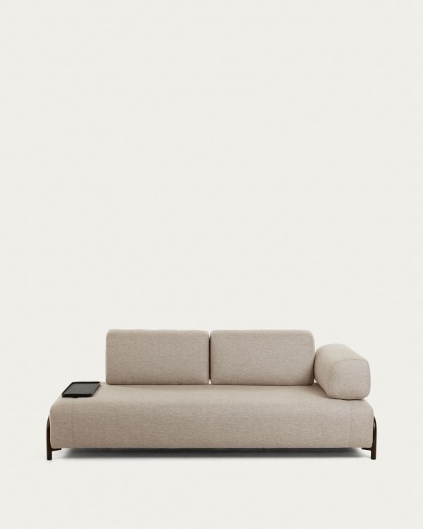 Compo 3 seater sofa with small tray in Beige-Grey, 232 cm