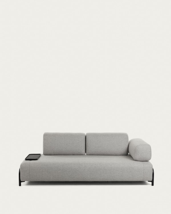 Compo 3 seater sofa with small tray in light grey, 232 cm