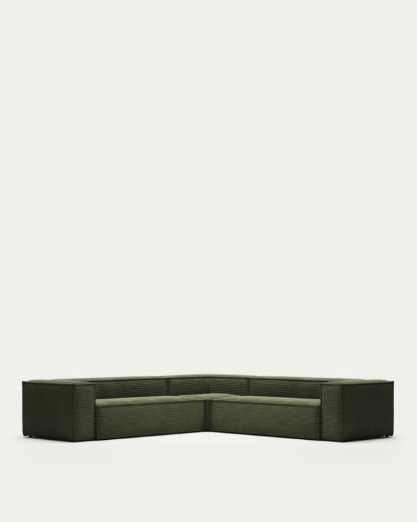 Blok 6 seater corner sofa in green corduroy, 320 x 320 cm FR