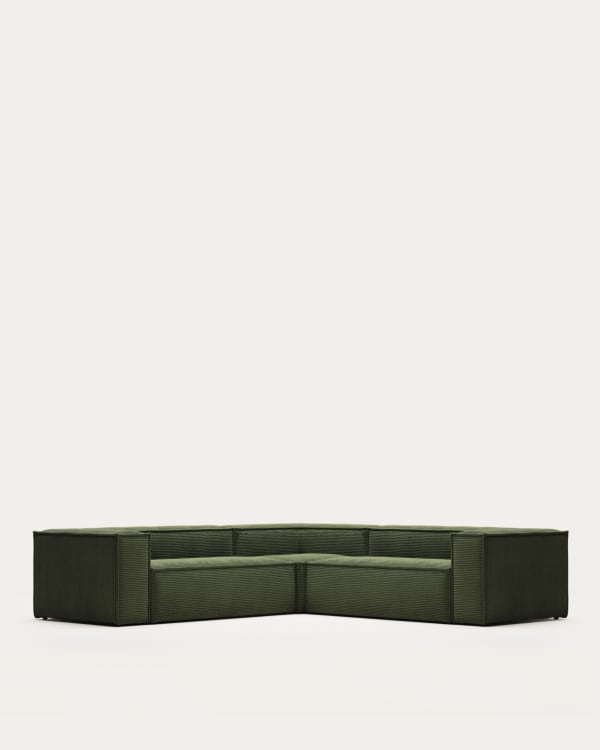 Divano ad angolo Blok 4 posti in velluto a coste spesso verde 290 x 290 cm FSC Mix Credit
