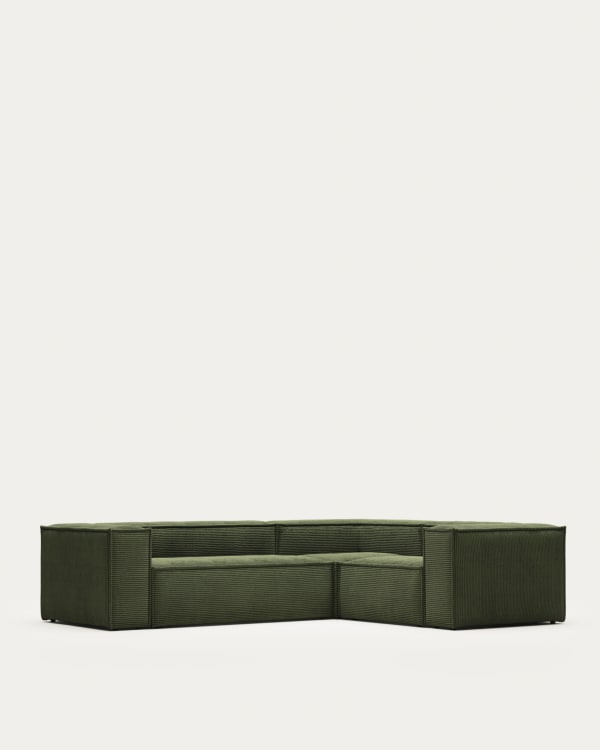 Divano ad angolo Blok 3 posti in velluto a coste spesso verde 290 x 230 cm/230 x 290 cm FSC Mix Credit