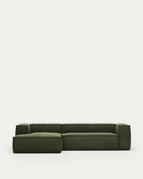 Divano Blok 3 posti in velluto a coste spesso verde con chaise longue sinistra 300 cm FSC Mix Credit