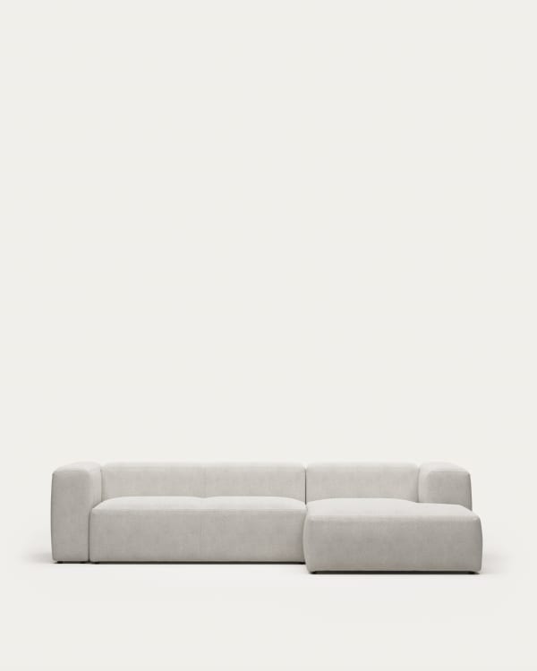 Blok 3 seater sofa with right side chaise longue in white fleece, 300 cm FSC Mix Credit FR