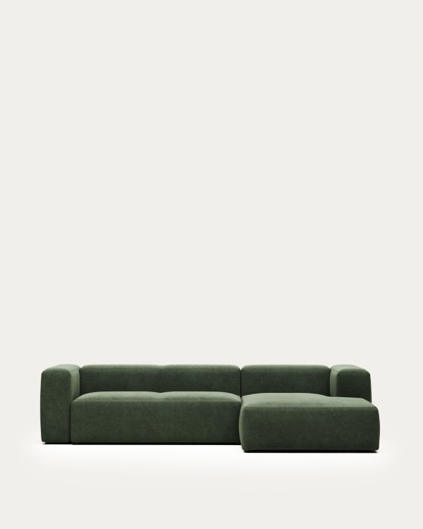 Blok 3 seater sofa with right side chaise longue in green, 300 cm FSC Mix Credit FR