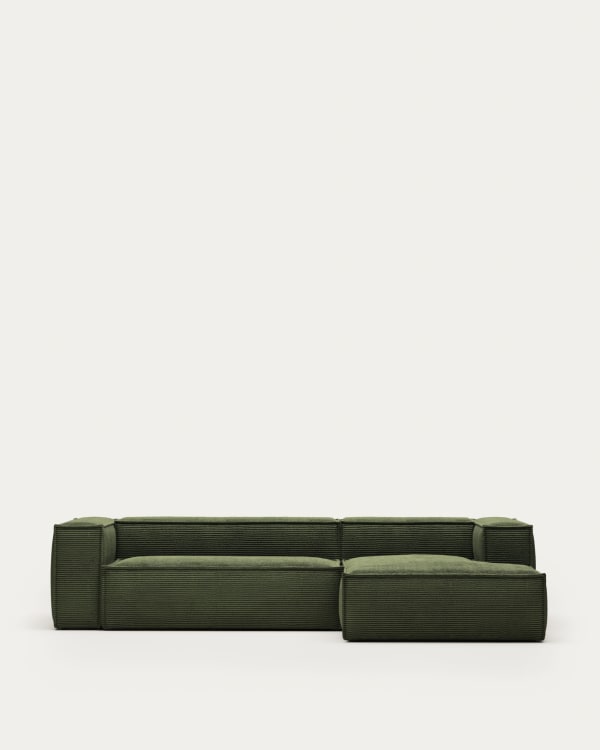 Divano Blok 3 posti in velluto a coste spesso verde con chaise longue destra 300 cm FSC Mix Credit