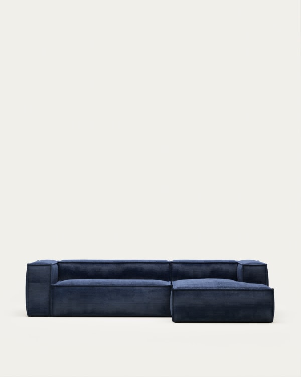 Blok 3 seater sofa with right side chaise longue in blue corduroy, 300 cm FSC Mix Credit FR