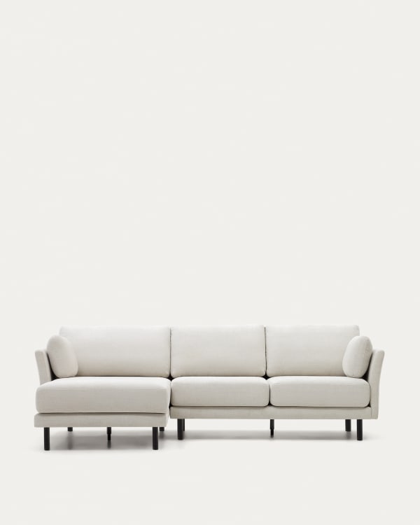 Gilma 3 seater sofa w/ right/left-hand chaise longue, chenille pearl with black legs, 260 cm