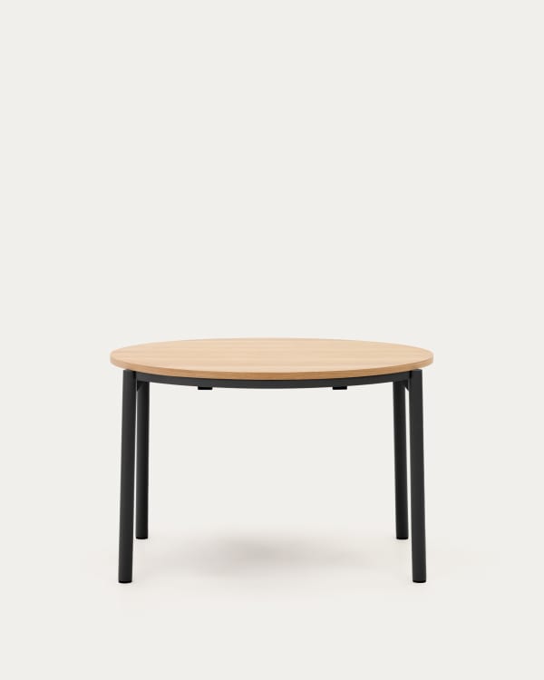 Montuiri extendable round table in oak veneer and steel legs with black finish, Ø 120 (200) cm