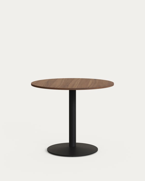 Esilda round table in walnut finish melamine with metal leg in a painted black finish, Ø90x70cm