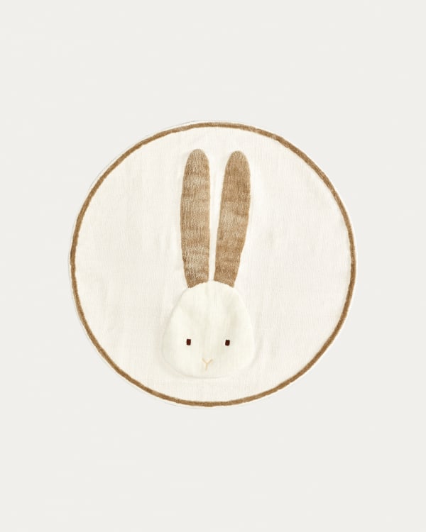 Yanil round beige cotton rabbit rug, Ø 100 cm