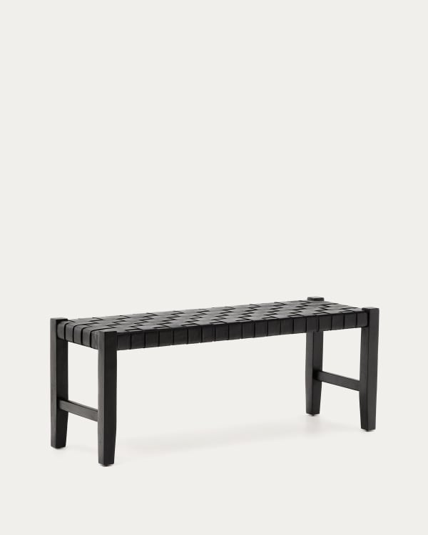 Calixta Bank aus Leder und massivem Mahagoni mit schwarzem Finish 120 cm