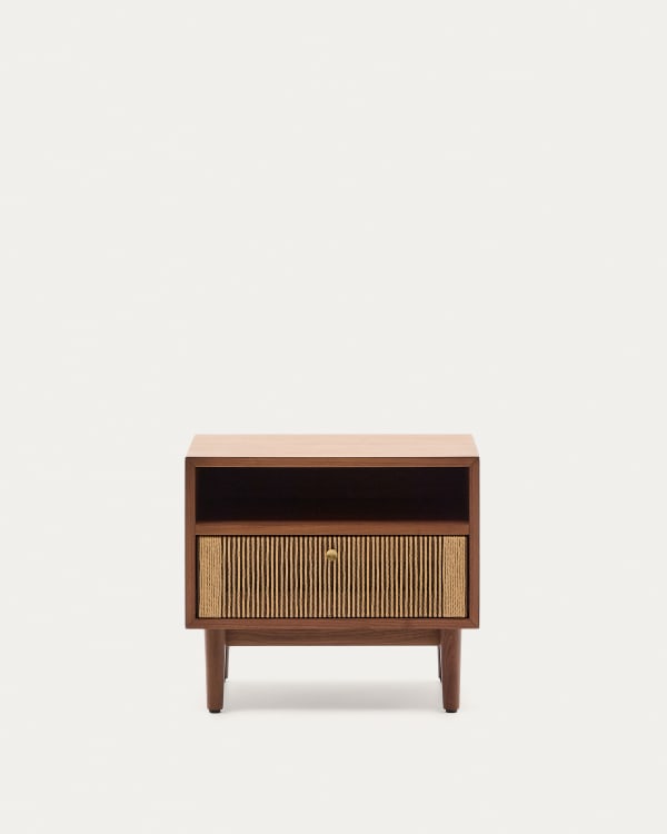 Elan bedside table in veneer and solid walnut with cord 51x45cm FSC Mix Credit