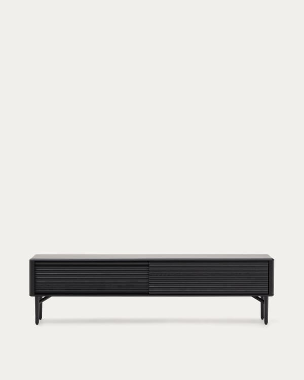 Meuble TV Lenon 2 portes en bois et placage de chêne noir 200x57 cm FSC Mix Credit