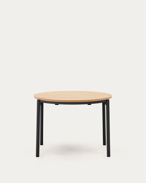 Montuiri round extendable table in oak veneer and with steel legs in a black finish, Ø90(170) cm