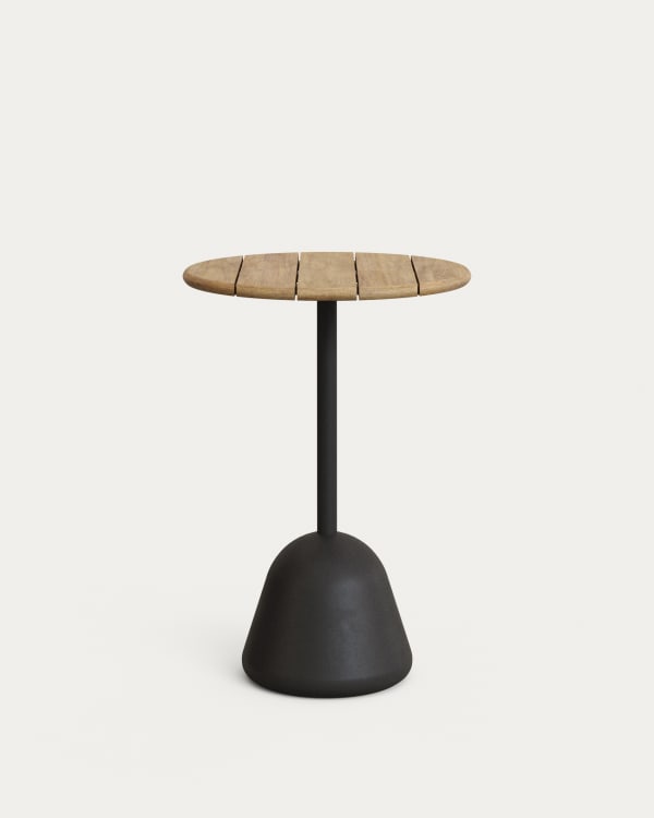 Saura high bar table black steel frame and natural finish acacia top, 95xØ70cm FSC 100%