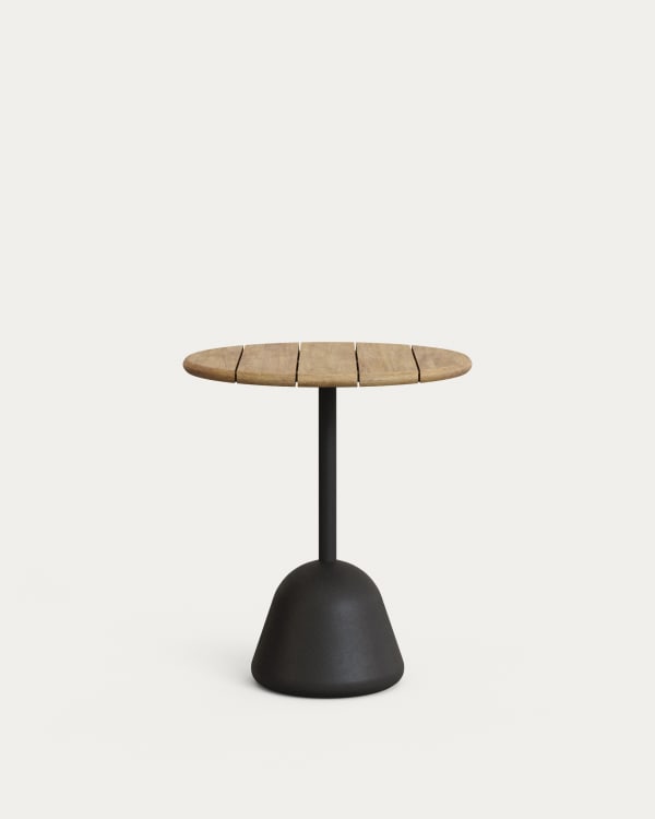Saura table with acacia top, natural finish and black cement base Ø70x75 cm