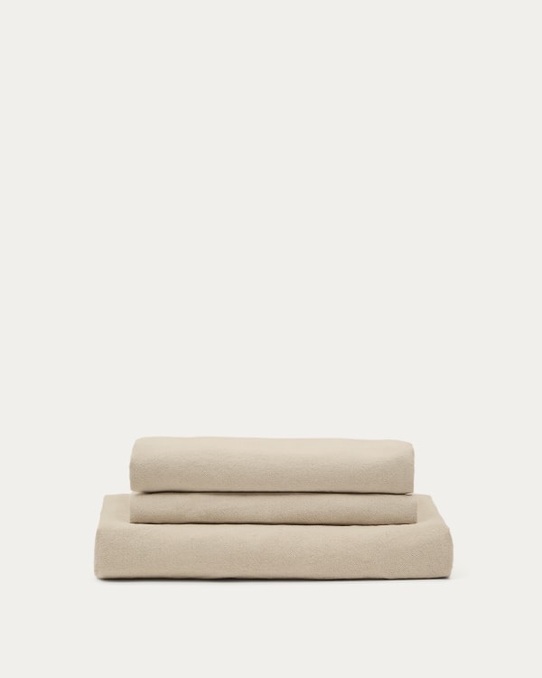 Nora armchair cover in taupe linen and cotton 92cm