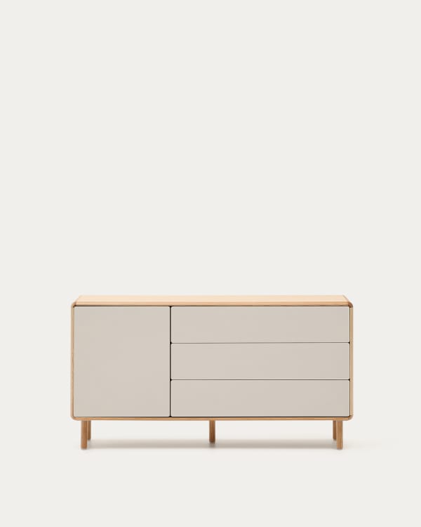 Buffet Anielle 1 porte et 3 tiroirs en bois et placage de frêne 150 x 78 cm