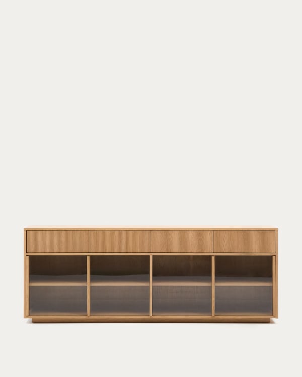 Sideboard Helvine 4 Türen 4 Schubladen Eichenfurnier und gehärtetes Glas 200 x 80 cm FSC 100%