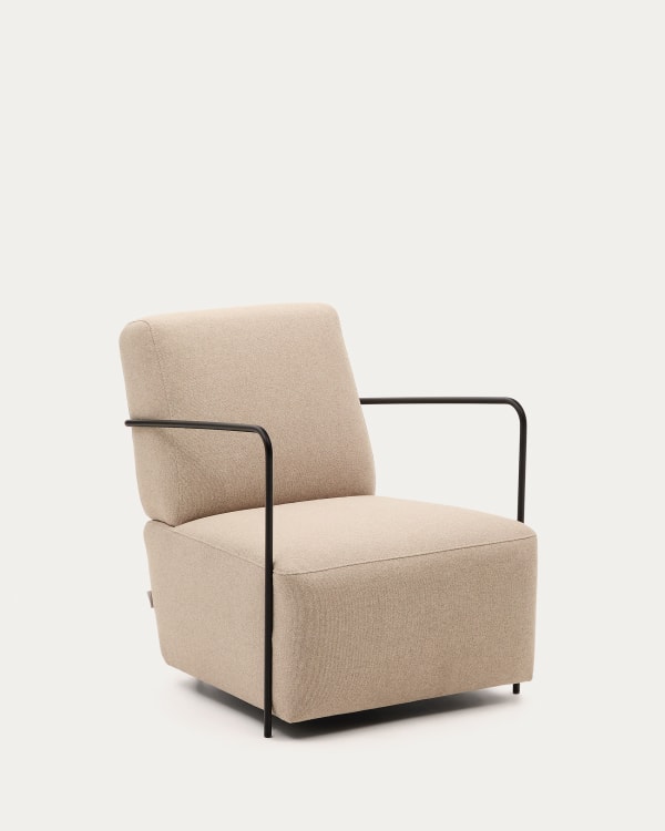 Gamer beige armchair with metal in a matte black painted finish