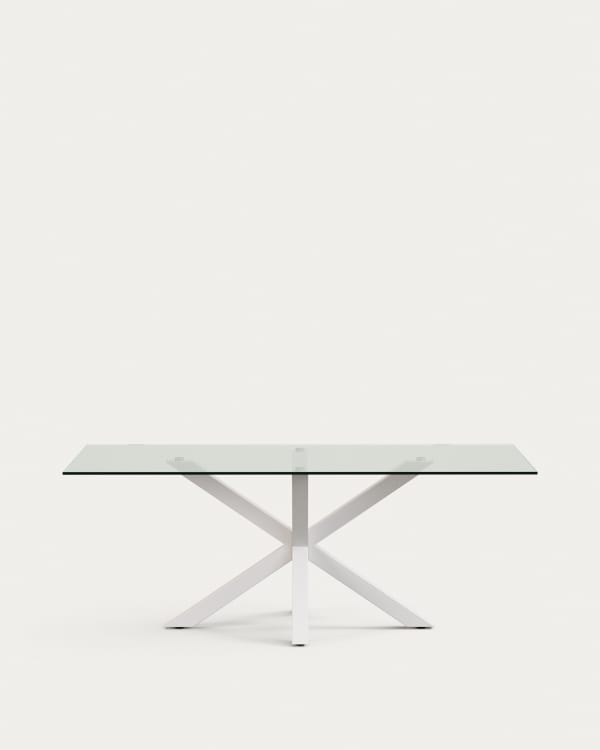 Argo glass table and steel legs with white finish, 200 x 100 cm
