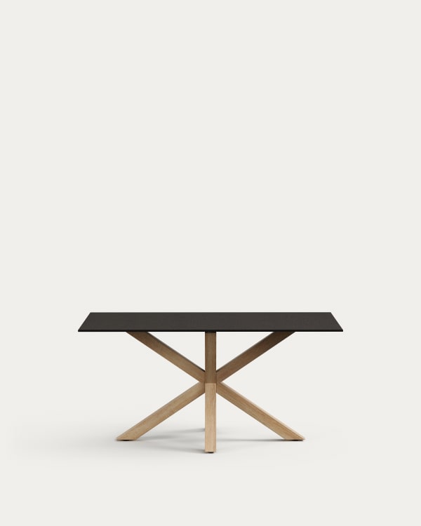 Tavolo Argo di vetro nero opaco e gambe in acciaio effetto legno 160 x 90 cm