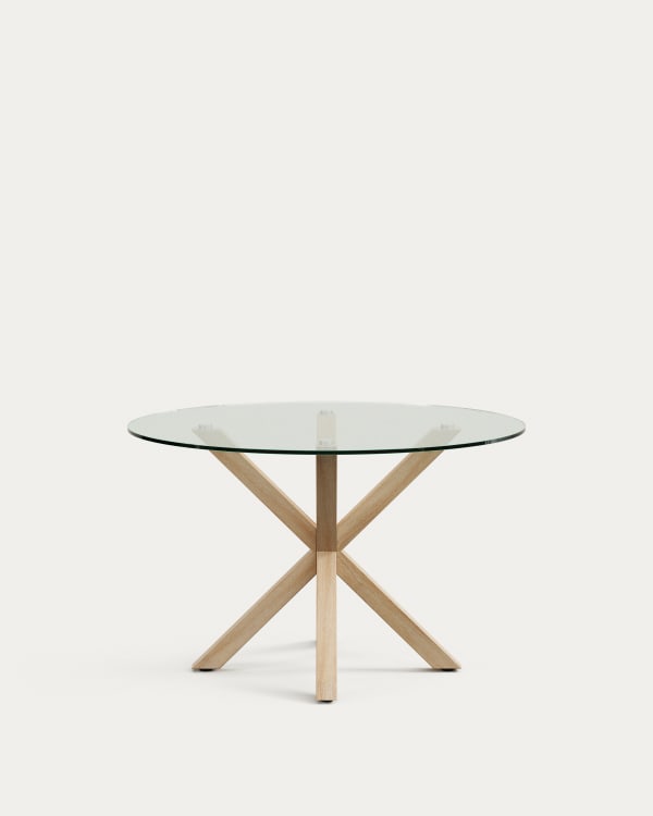 Argo round glass table with steel legs with wood-effect finish Ø 119 cm