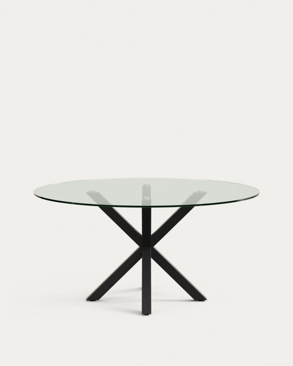 Argo round table in glass and steel legs with black finish Ø 150 cm