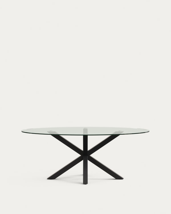 Argo oval table in glass and steel legs with black finish Ø 200 x 100 cm