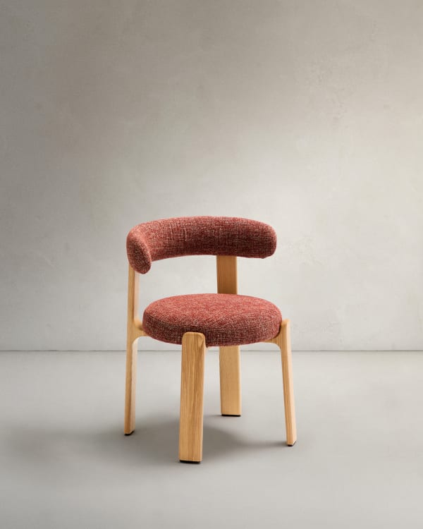 Granite chair  terracotta-coloured chenille and solid ash wood in a natural finish FSC 100%