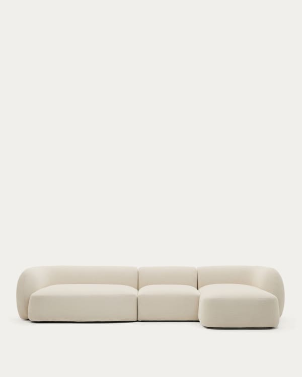 Modular 4-seater sofa Martina in ecru chenille with right chaise longue 377 cm