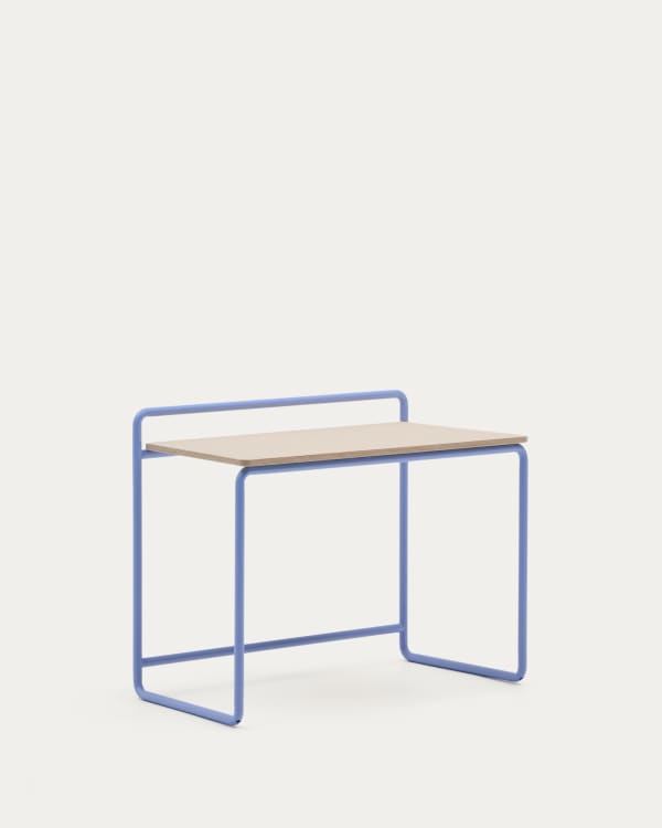 Schreibtisch Tinn aus Eschenfurnier und blauem Metallgestell 82 x 45 cm