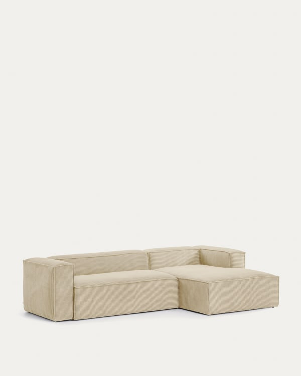 Blok 4 seater sofa with right side chaise longue in beige wide seam corduroy, 330 cm