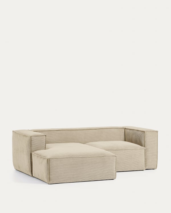 Blok 2 seater sofa with left side chaise longue in beige wide seam corduroy, 220 cm