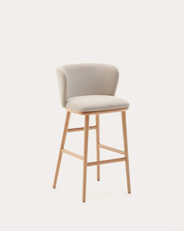 Ciselia stool beige chenille and solid ash wood natural tone finish FSC Mix Credit 75 cm