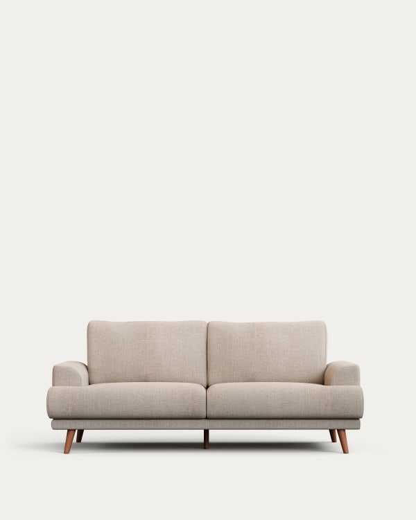 Karin 2-seater sofa beige with solid beech wood legs, 210 cm