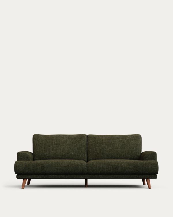 Karin 3-seater sofa green with solid beech wood legs, 231 cm