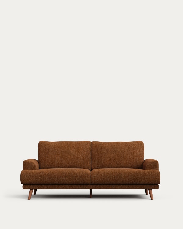 Karin 2-seater sofa dark orange with solid beech wood legs, 210 cm