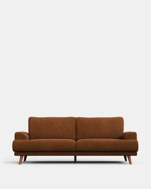 Karin 3-seater sofa dark orange with solid beech wood legs, 231 cm