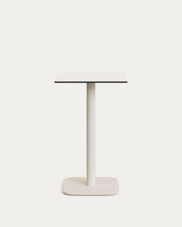 Tavolo alto per esterno Dina bianco con gamba di metallo rifinita in bianco 60x60x96 cm