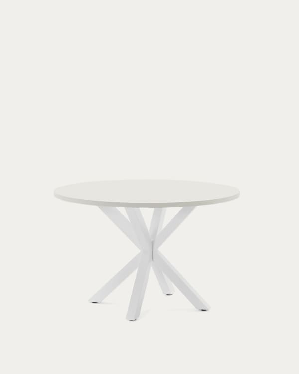 Argo round table with white melamine top and white-finished steel legs, Ø120 cm