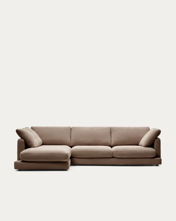 Gala 4-seater sofa with left chaise longue light brown, 300 cm