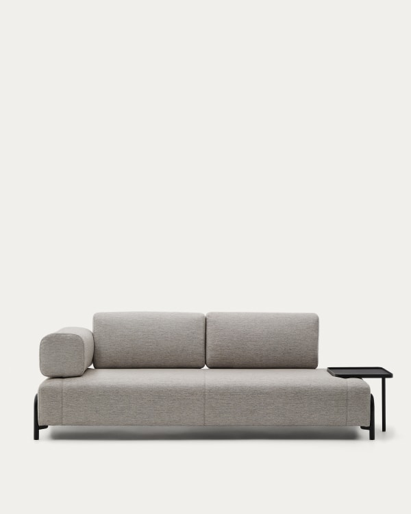 Compo 3 seater sofa with large tray in Beige-Grey, 252 cm