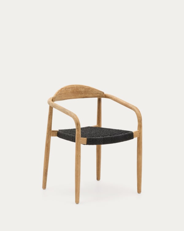 Nina stackable chair in solid acacia wood and black rope seat FSC 100%