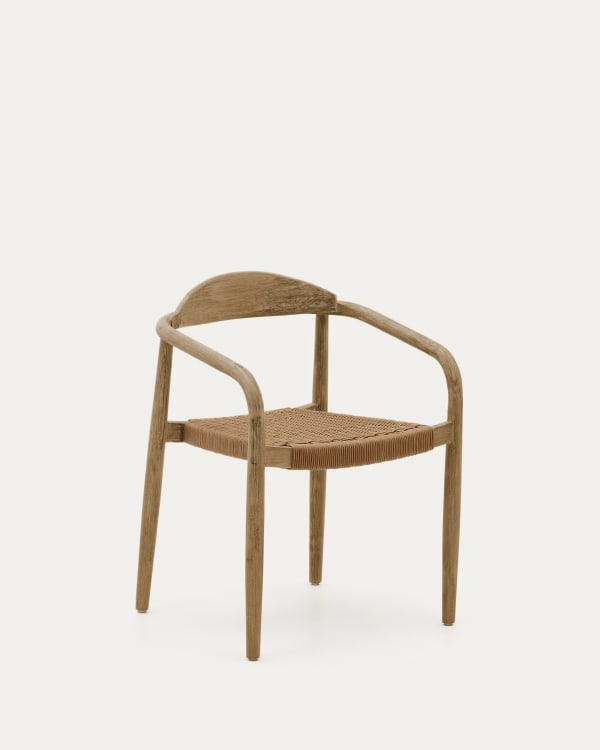 Nina stackable chair in solid acacia wood and beige rope seat FSC 100%